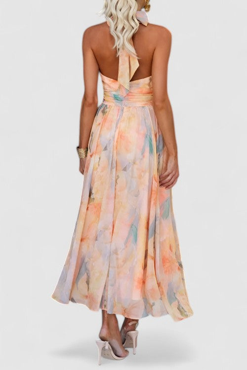 Alice | Effortless Floral Halter Maxi Race Dress