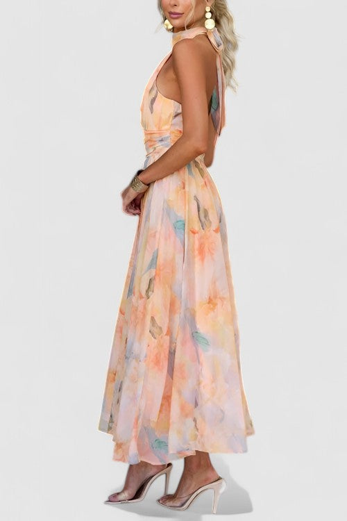 Alice | Effortless Floral Halter Maxi Race Dress