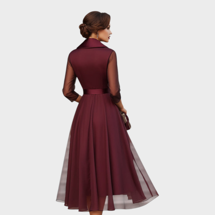 Alice | Elegant Wrap Midi Party Dress with Mesh Sleeves