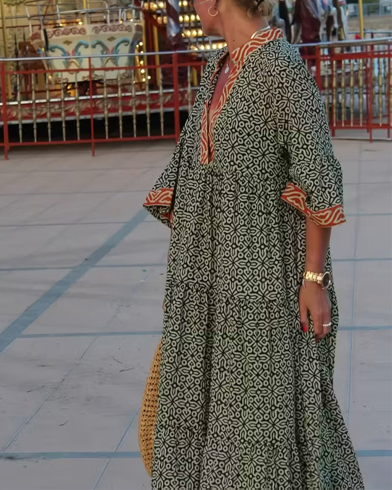 Alice | Graceful Boho Print V-Neck Maxi Summer Dress