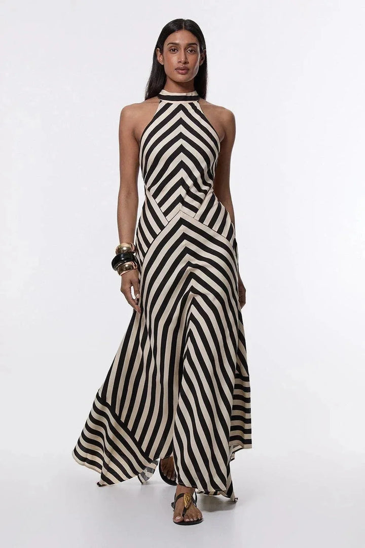 Alice | Refined Chevron Stripe Halter Formal Dress