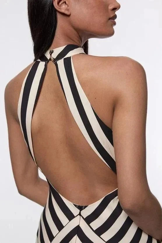 Alice | Refined Chevron Stripe Halter Formal Dress