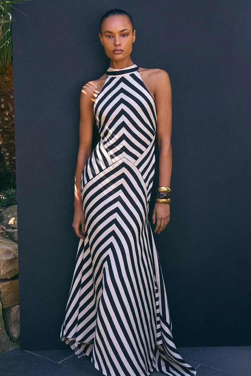Alice | Refined Chevron Stripe Halter Formal Dress