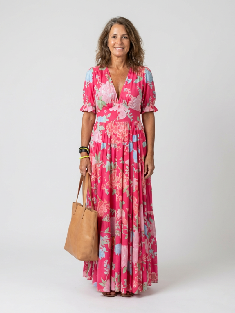 Amara | Classic Floral V-Neck Races Dress Maxi