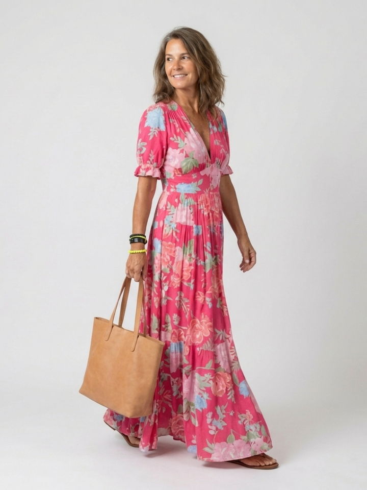 Amara | Classic Floral V-Neck Races Dress Maxi