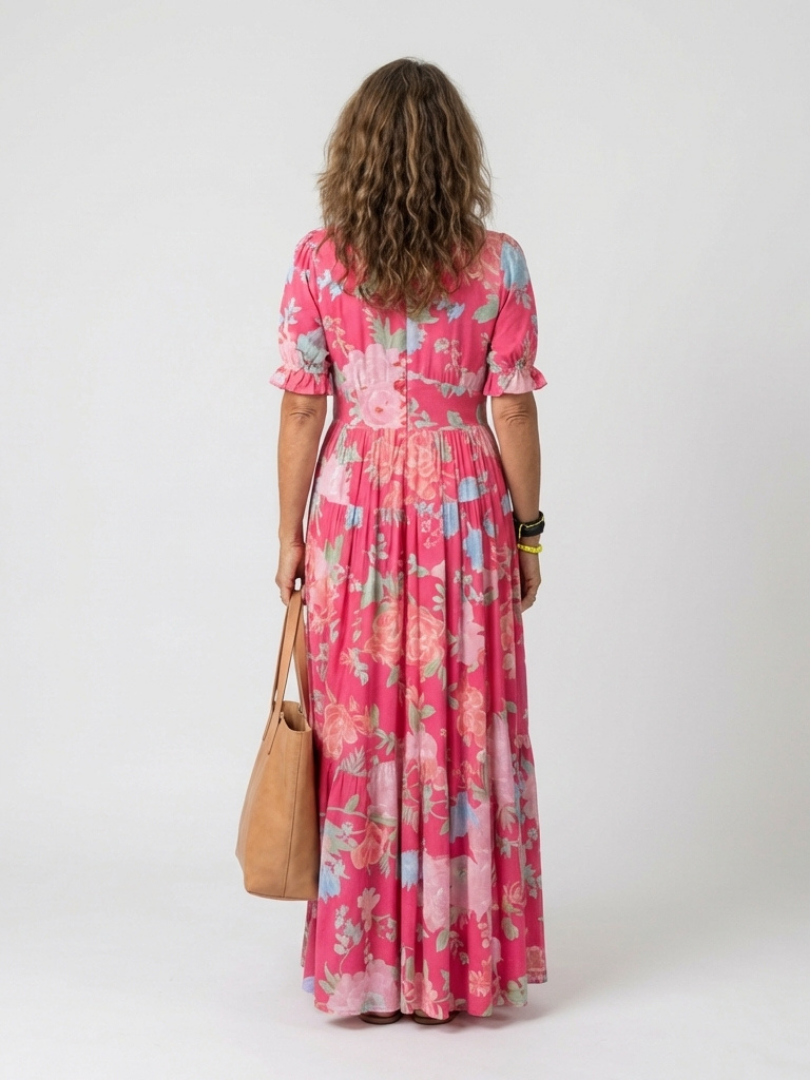Amara | Classic Floral V-Neck Races Dress Maxi