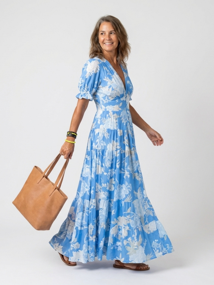 Amara | Classic Floral V-Neck Races Dress Maxi