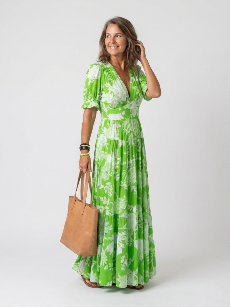 Amara | Classic Floral V-Neck Races Dress Maxi