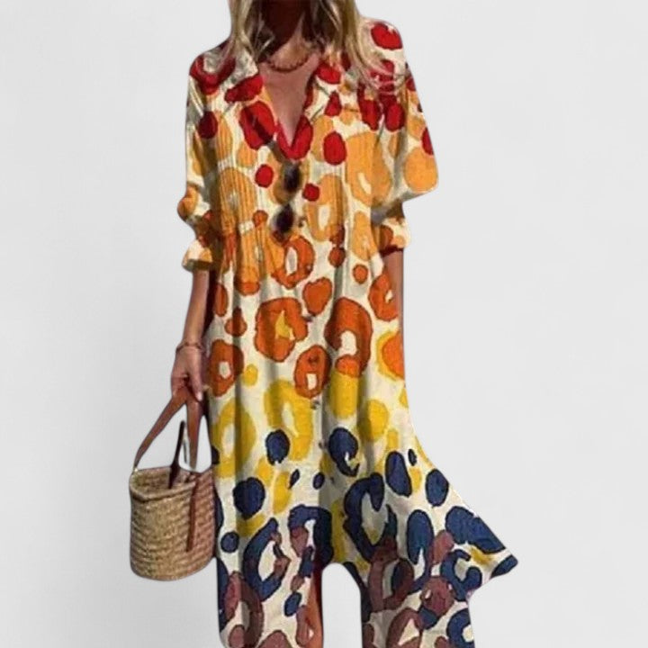 Amara | Effortless Floral Print Button Front Shirt Midi Dress