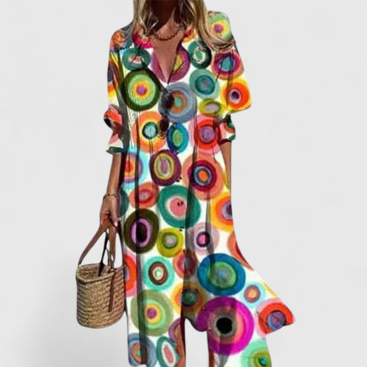 Amara | Effortless Floral Print Button Front Shirt Midi Dress