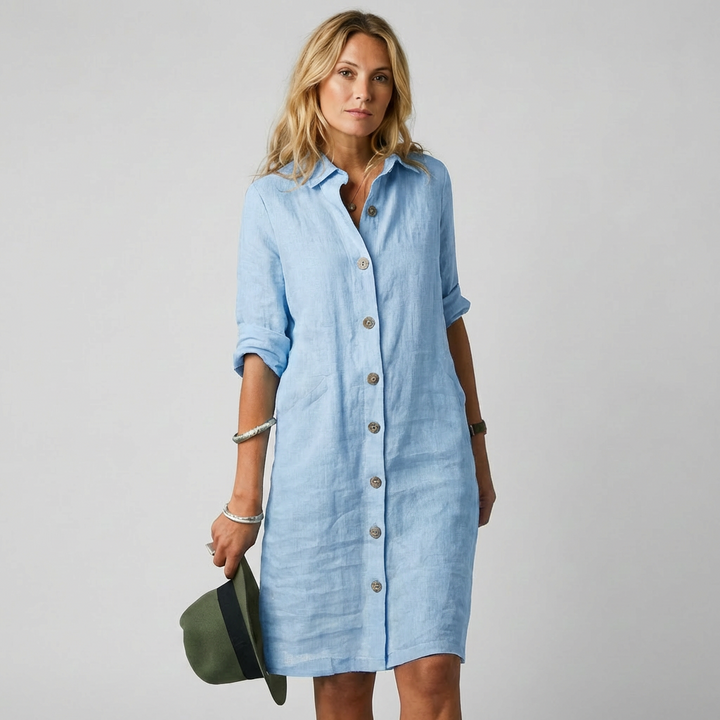 Amara | Sophisticated Button-Front Linen Dress Women