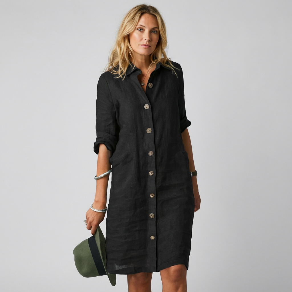 Amara | Sophisticated Button-Front Linen Dress Women