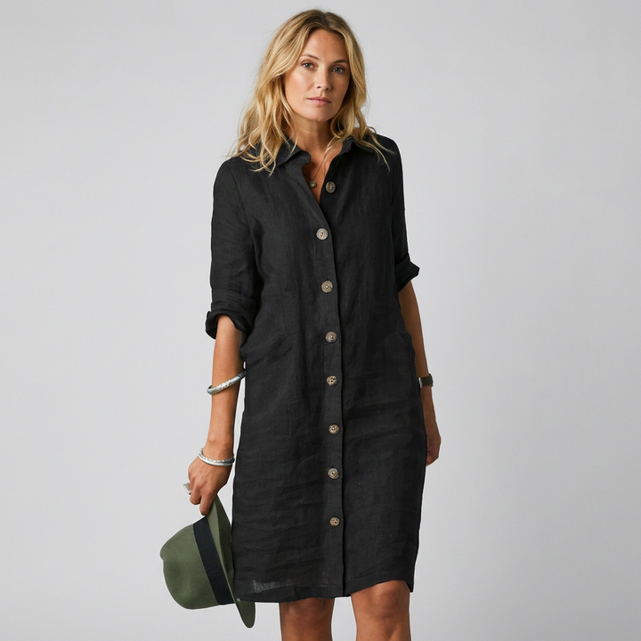 Amara | Sophisticated Button-Front Linen Dress Women
