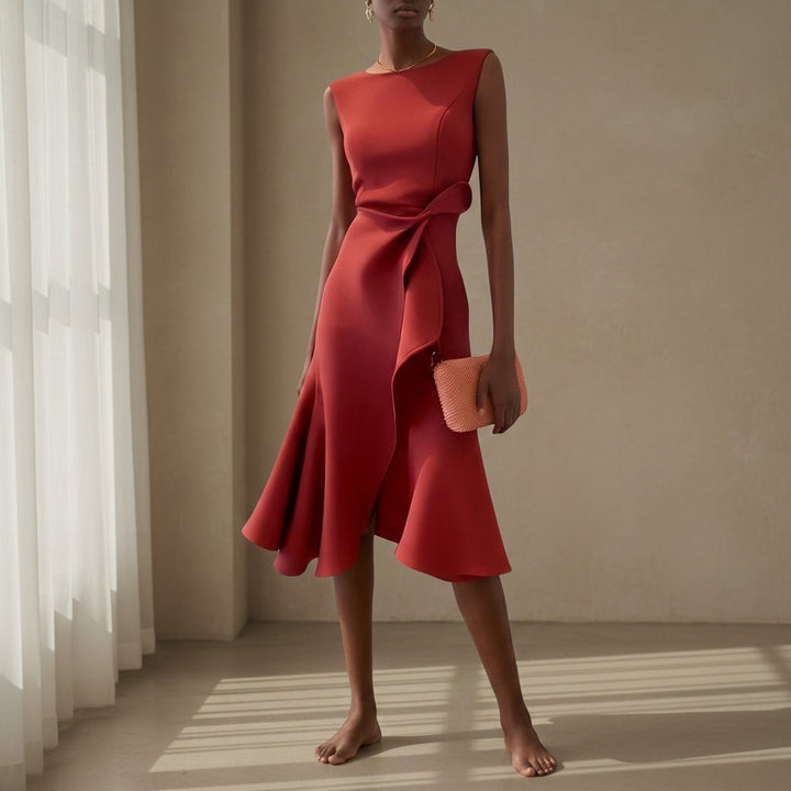 Amelia | Classic Asymmetric Draped Midi Party Dress