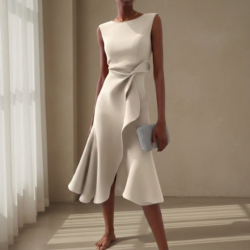 Amelia | Classic Asymmetric Draped Midi Party Dress
