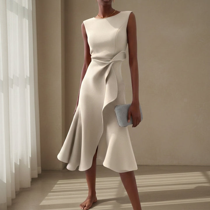 Amelia | Classic Asymmetric Draped Midi Party Dress