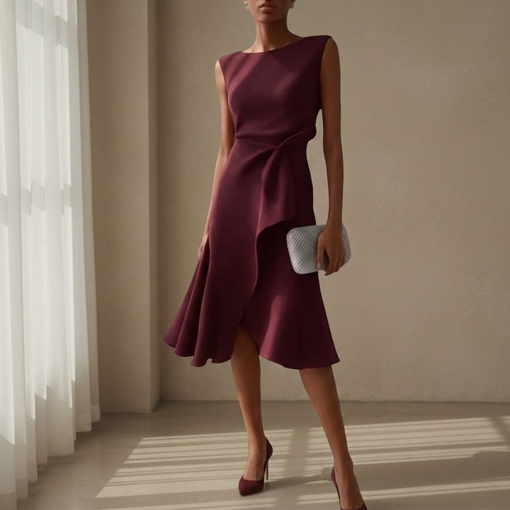 Amelia | Classic Asymmetric Draped Midi Party Dress