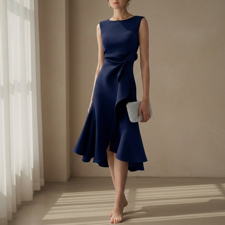 Amelia | Classic Asymmetric Draped Midi Party Dress
