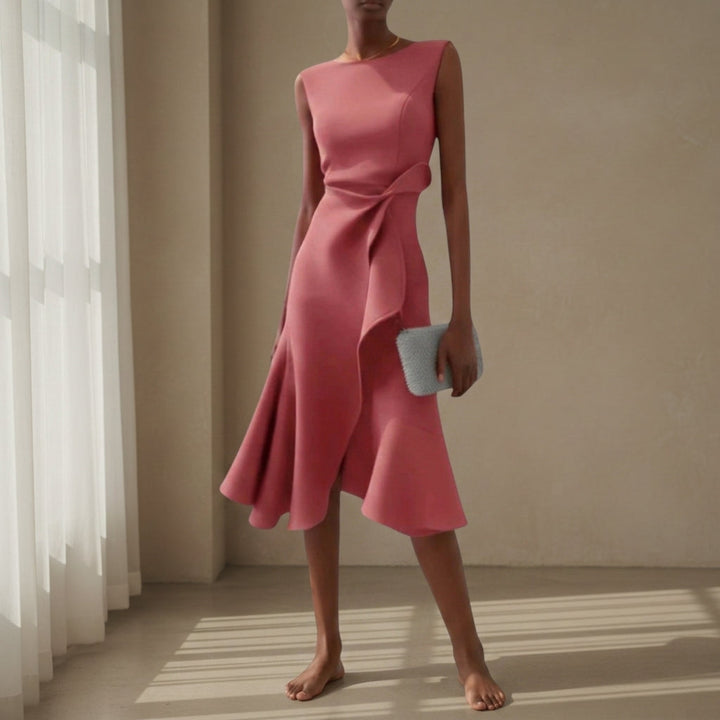 Amelia | Classic Asymmetric Draped Midi Party Dress