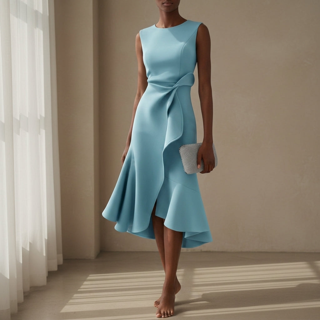 Amelia | Classic Asymmetric Draped Midi Party Dress