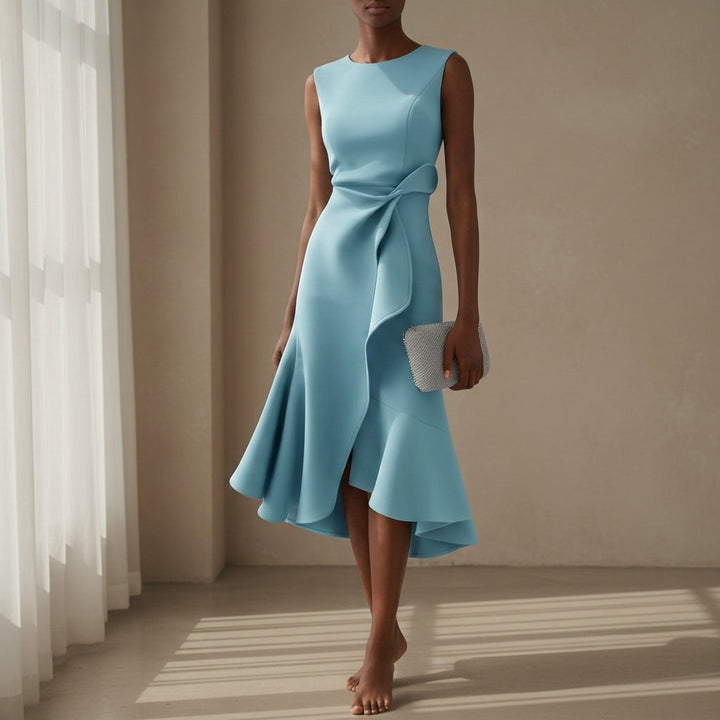 Amelia | Classic Asymmetric Draped Midi Party Dress