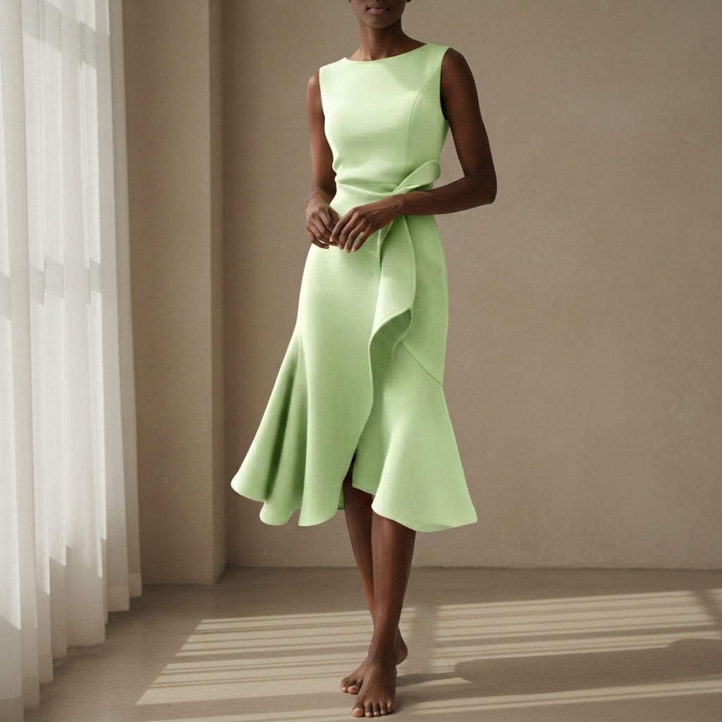 Amelia | Classic Asymmetric Draped Midi Party Dress