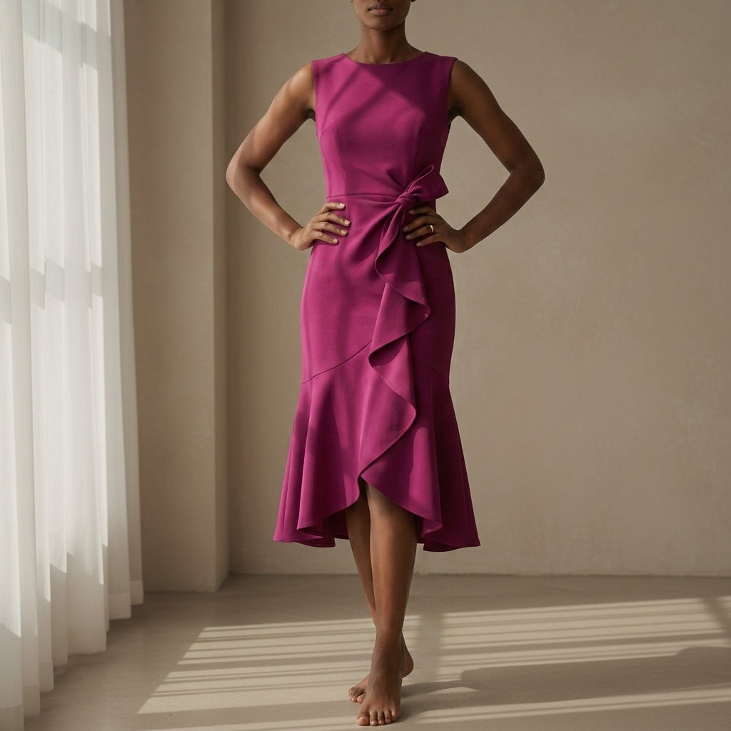 Amelia | Classic Asymmetric Draped Midi Party Dress