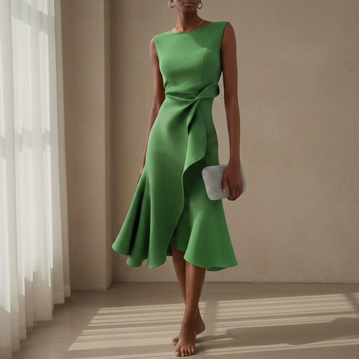 Amelia | Classic Asymmetric Draped Midi Party Dress