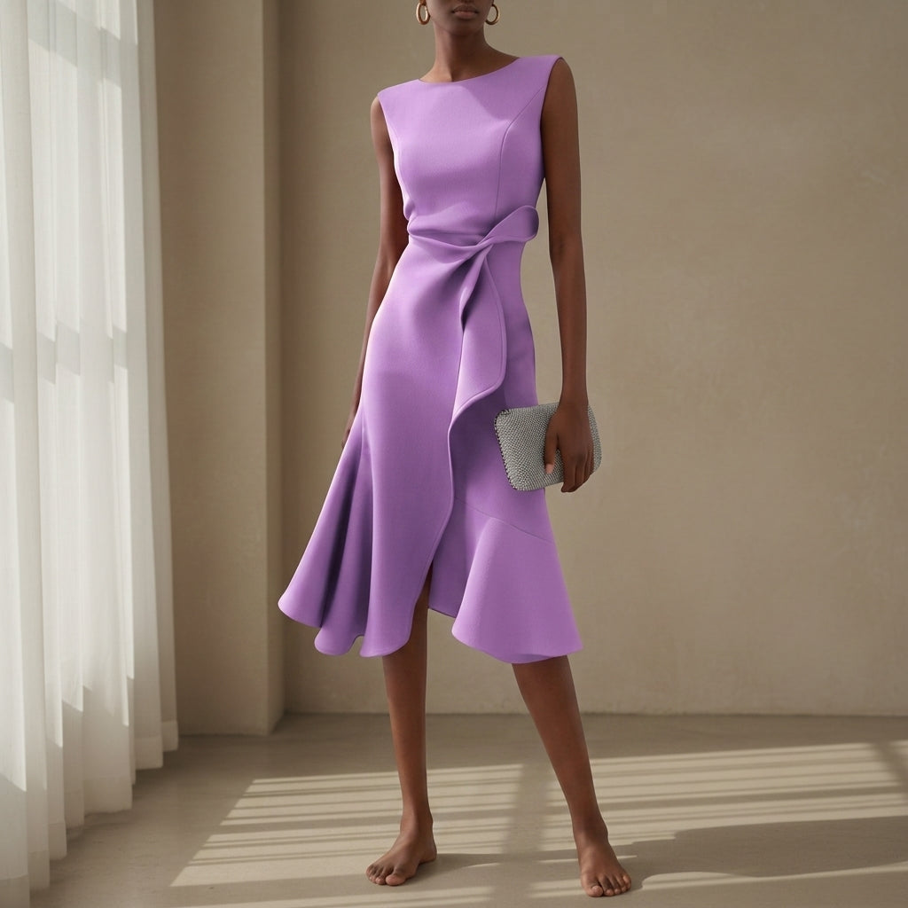 Amelia | Classic Asymmetric Draped Midi Party Dress