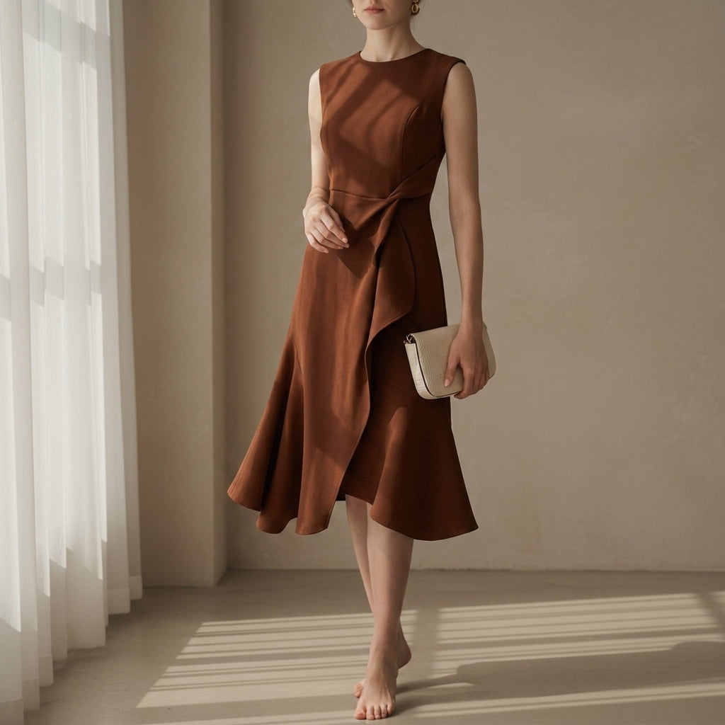 Amelia | Classic Asymmetric Draped Midi Party Dress