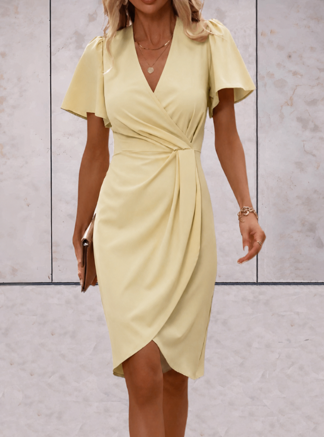 Amelia | Cosy Wrap Flutter Sleeve V-Neck Cocktail Dress