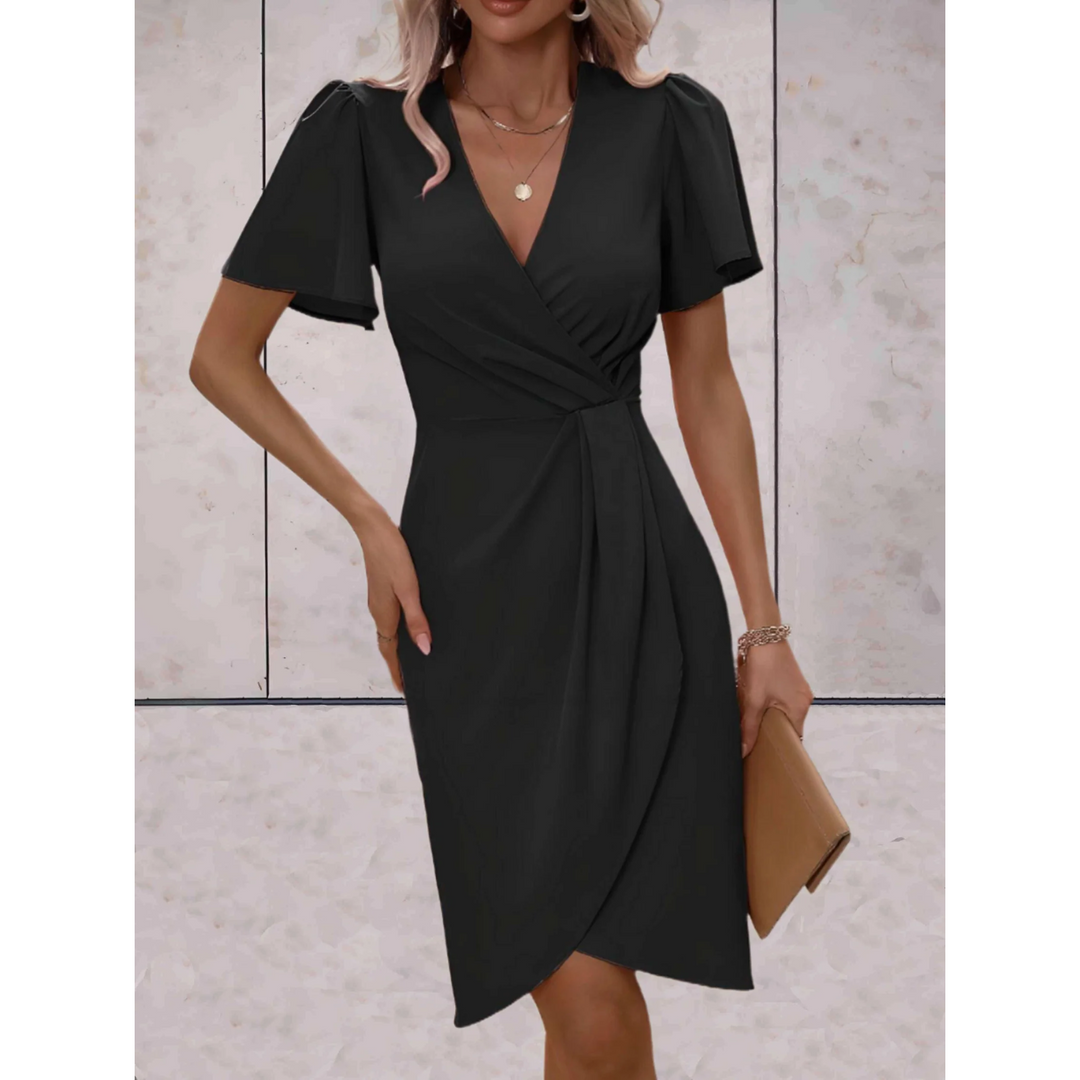 Amelia | Cosy Wrap Flutter Sleeve V-Neck Cocktail Dress