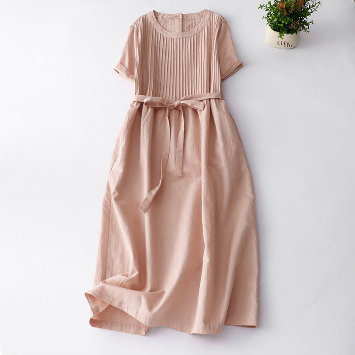 Amelia | Effortless Short Sleeve Tie Waist Midi Dress