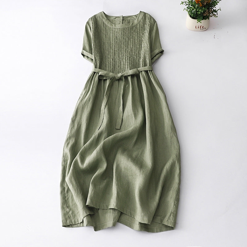 Amelia | Effortless Short Sleeve Tie Waist Midi Dress