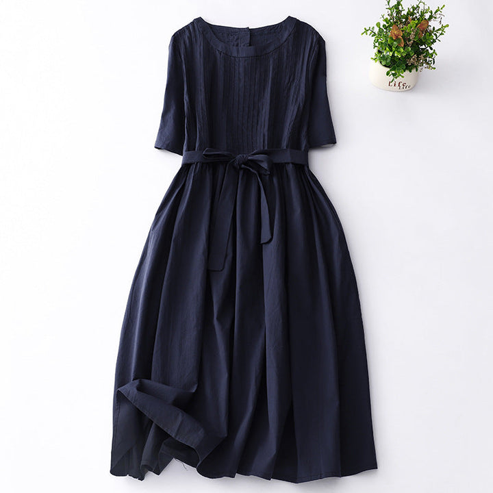 Amelia | Effortless Short Sleeve Tie Waist Midi Dress