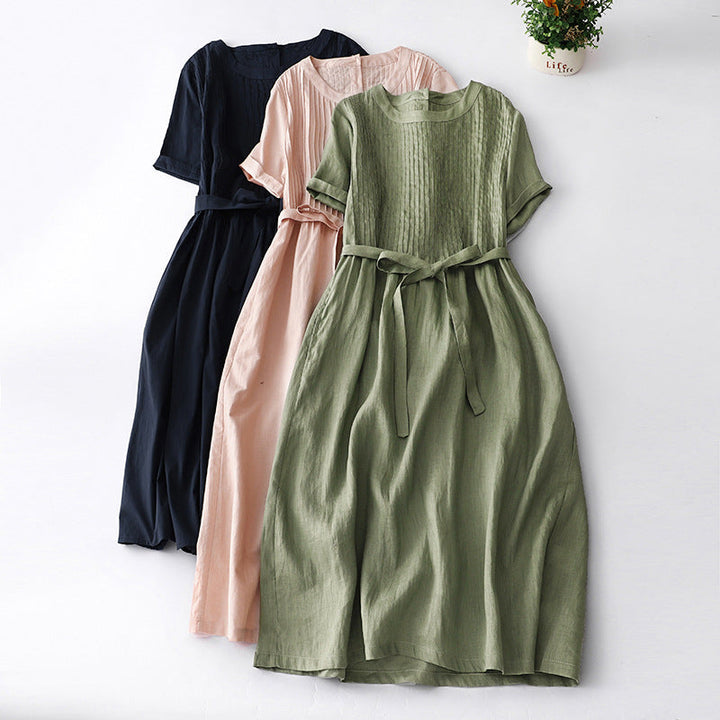 Amelia | Effortless Short Sleeve Tie Waist Midi Dress