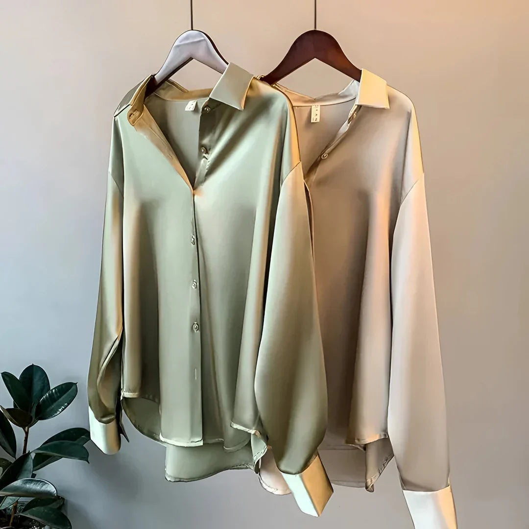 Amelia | Sophisticated Satin Button-Up Blouse