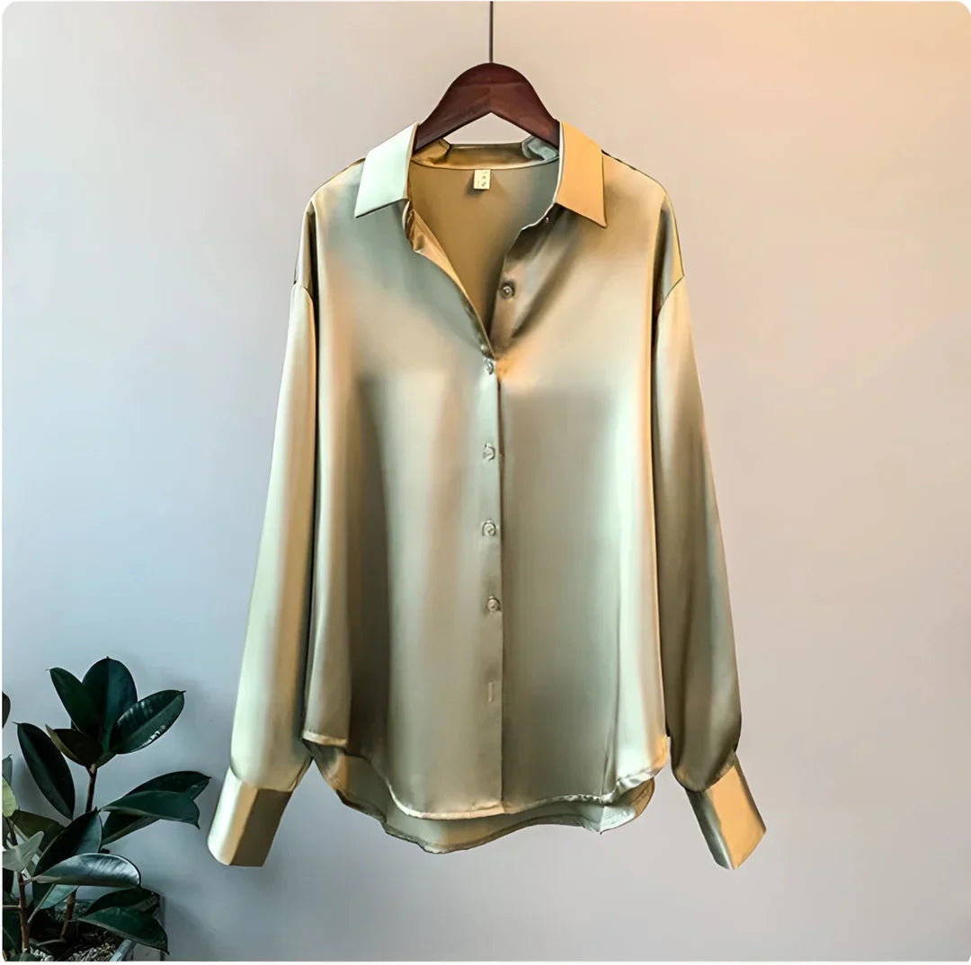 Amelia | Sophisticated Satin Button-Up Blouse