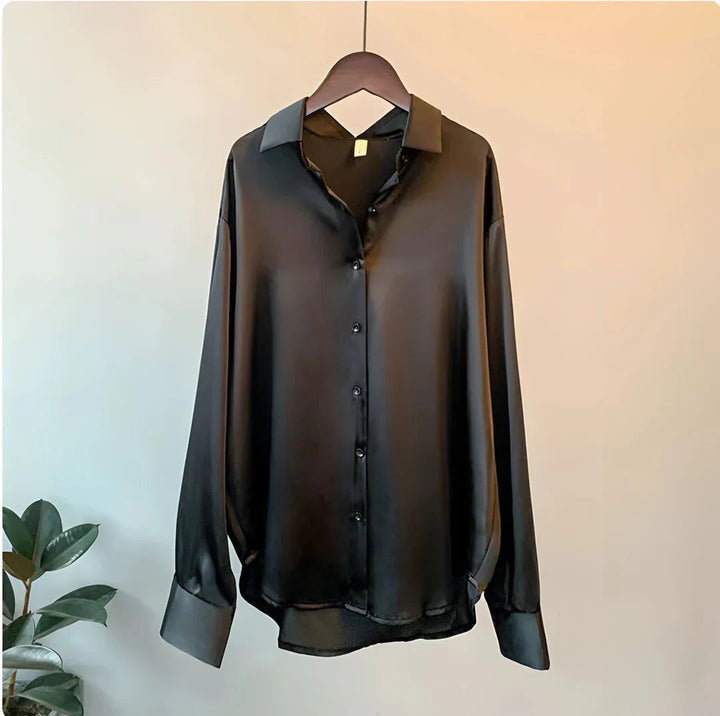 Amelia | Sophisticated Satin Button-Up Blouse