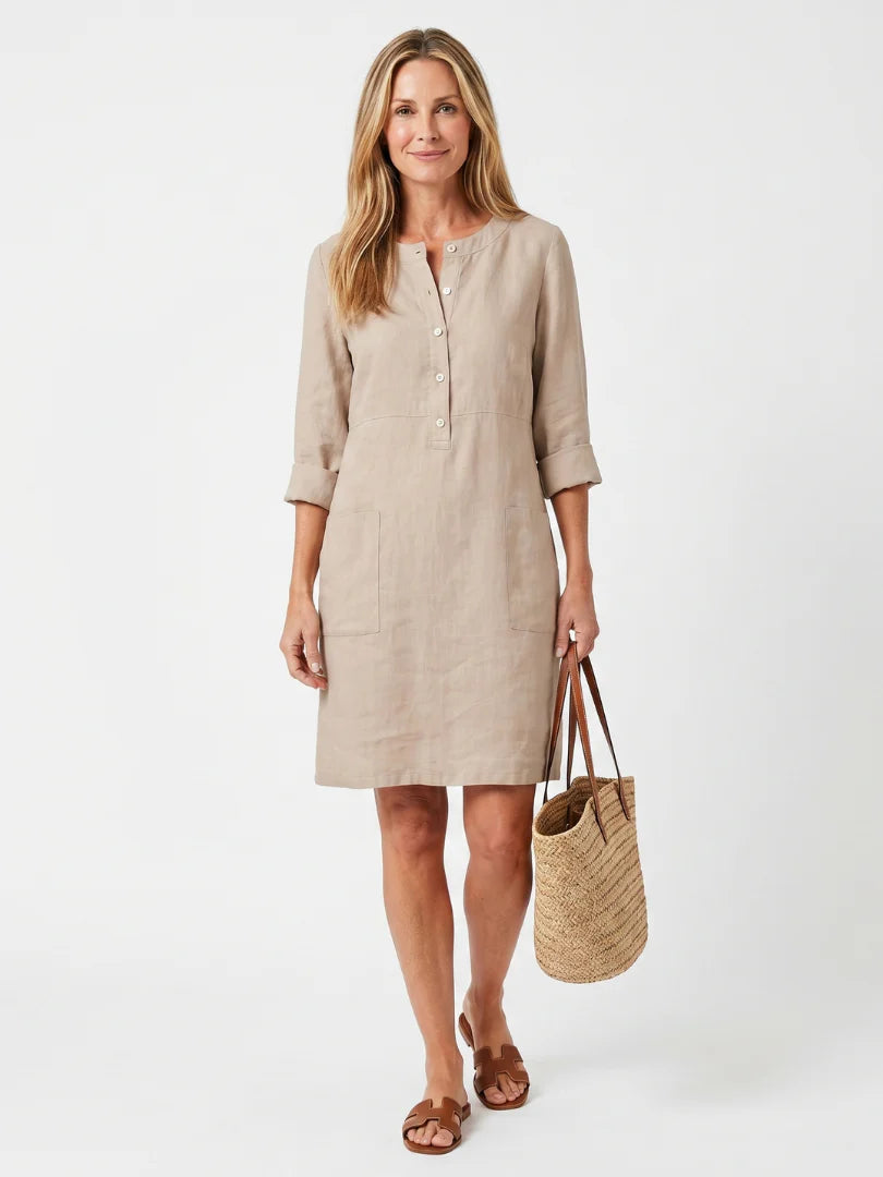 Amelia | Stylish Button-Front Knee-Length Linen Dress Women