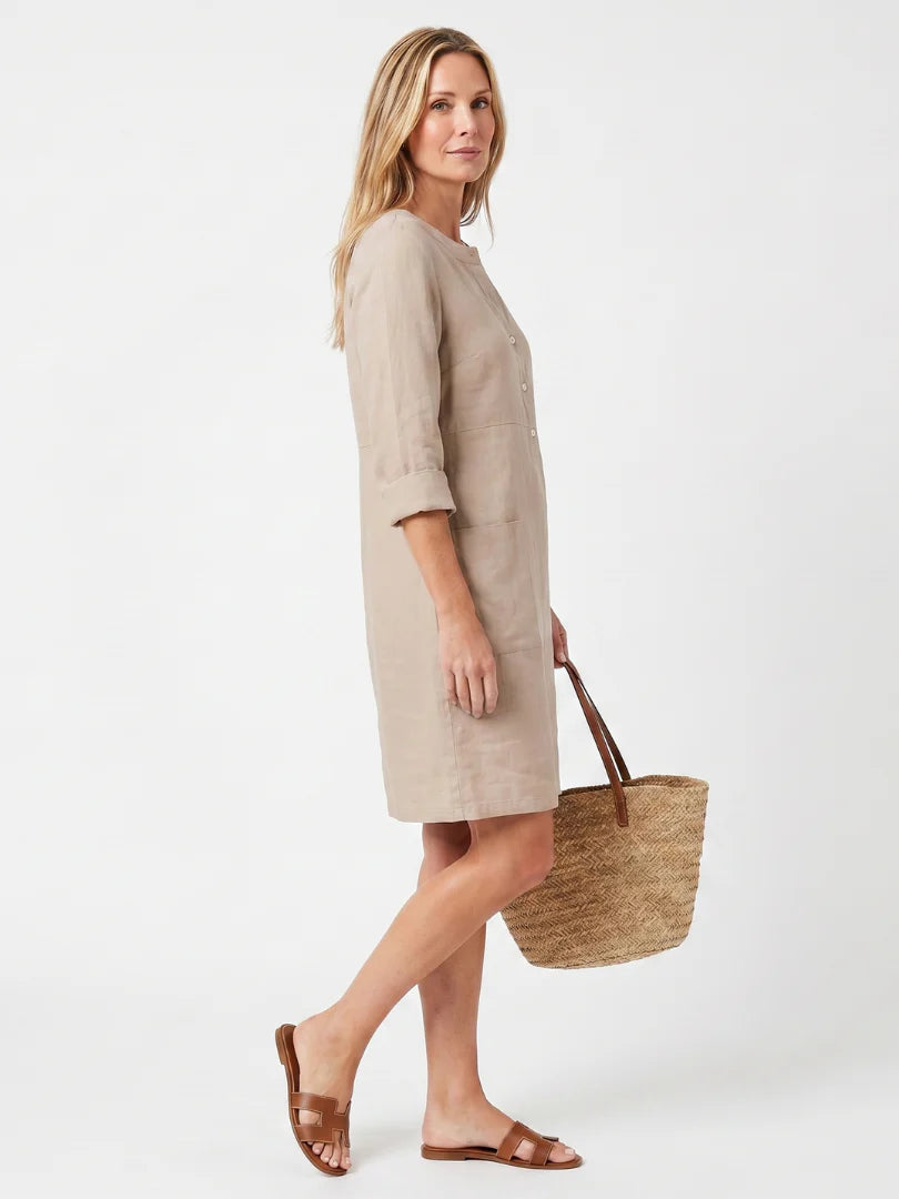 Amelia | Stylish Button-Front Knee-Length Linen Dress Women