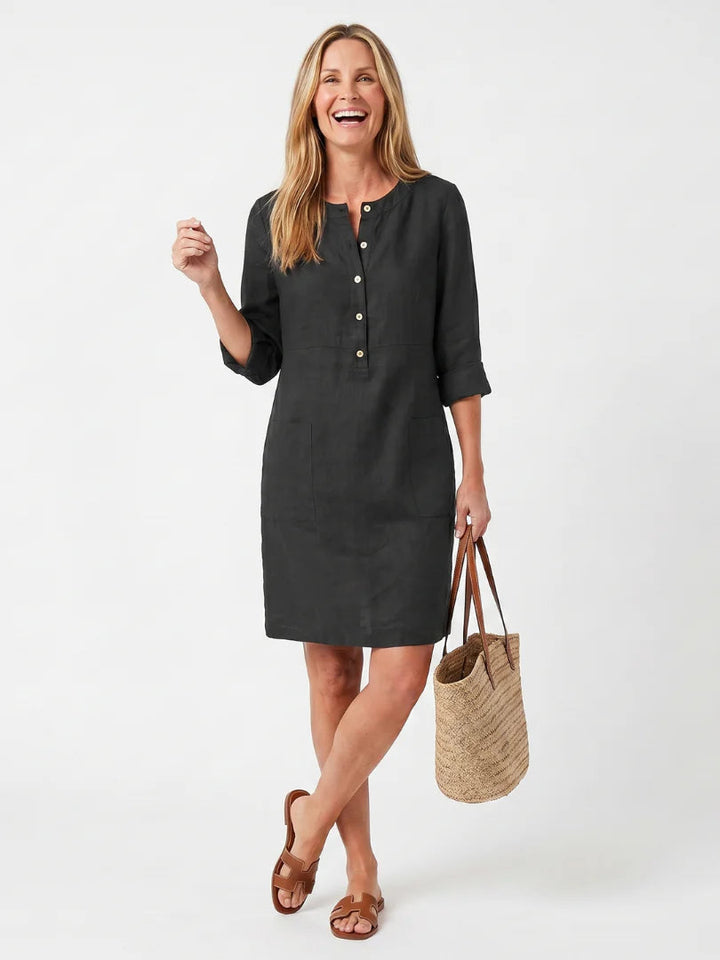 Amelia | Stylish Button-Front Knee-Length Linen Dress Women