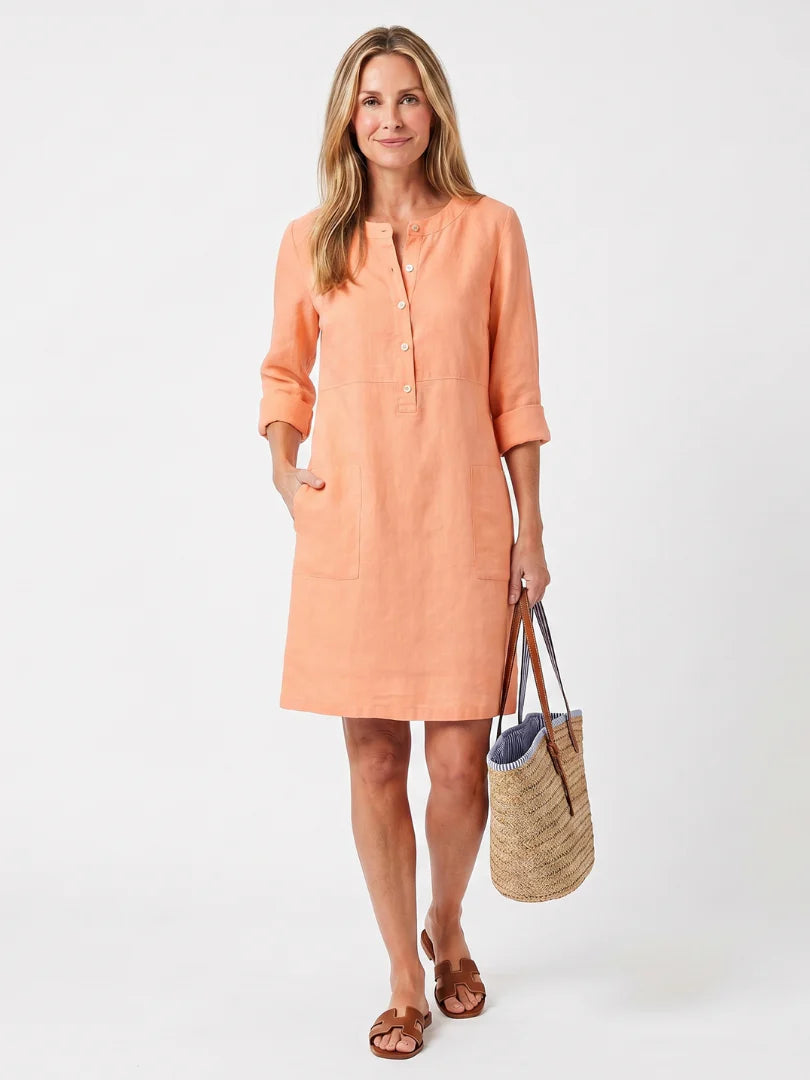 Amelia | Stylish Button-Front Knee-Length Linen Dress Women