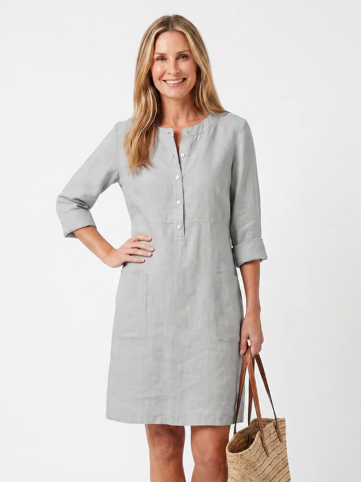 Amelia | Stylish Button-Front Knee-Length Linen Dress Women