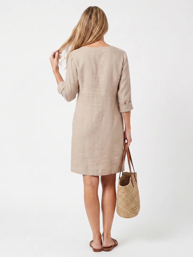 Amelia | Stylish Button-Front Knee-Length Linen Dress Women
