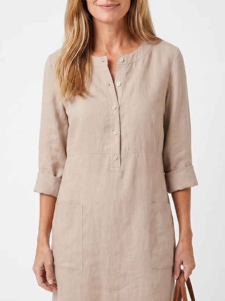 Amelia | Stylish Button-Front Knee-Length Linen Dress Women