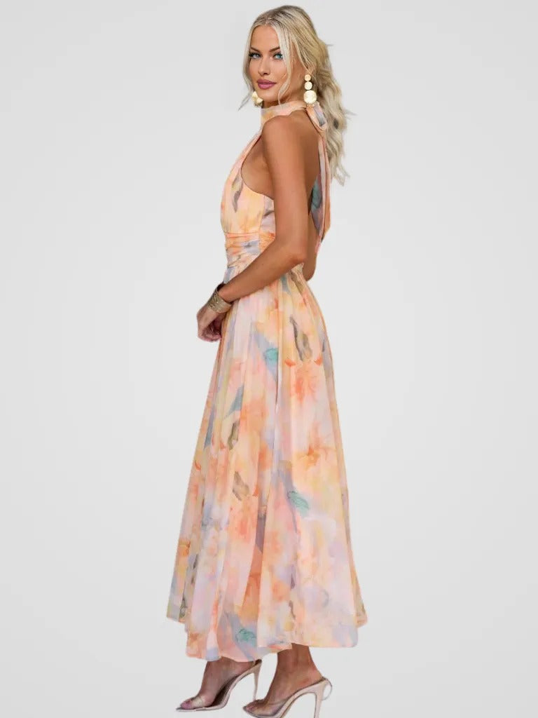 Amelia | Timeless Halter Neck Floral Print Cocktail Dress