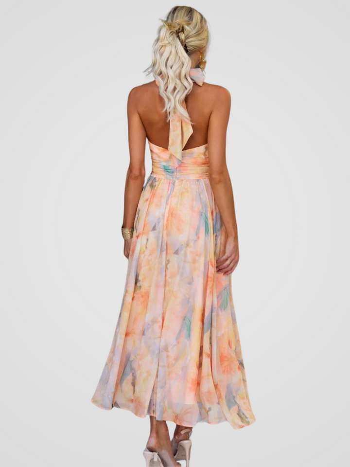Amelia | Timeless Halter Neck Floral Print Cocktail Dress