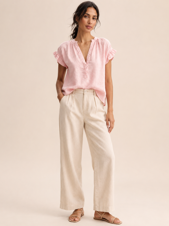 Amelia | Timeless Ruffle Sleeve V-Neck Linen Tops