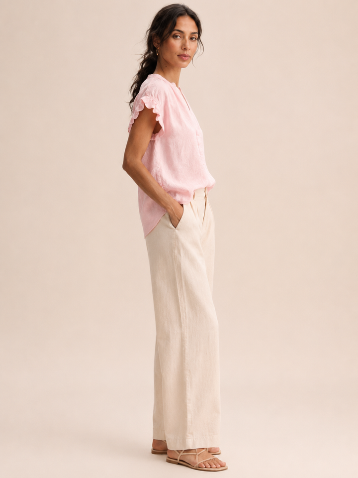 Amelia | Timeless Ruffle Sleeve V-Neck Linen Tops